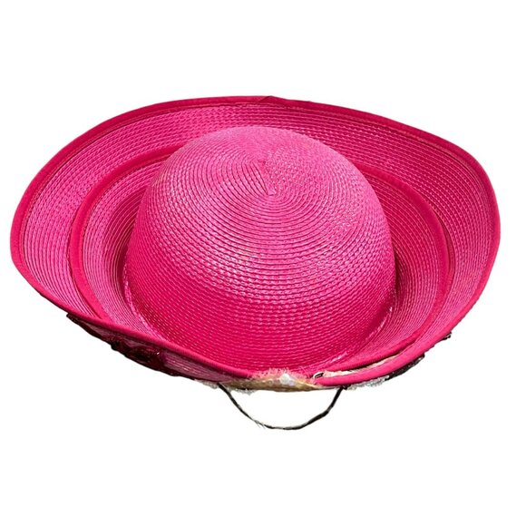 Deborah New York Pink Wide Brim Hat With Sequin Floral Applique - Picture 6 of 14